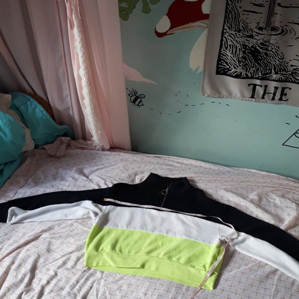 Neon green colour block cropped sweater